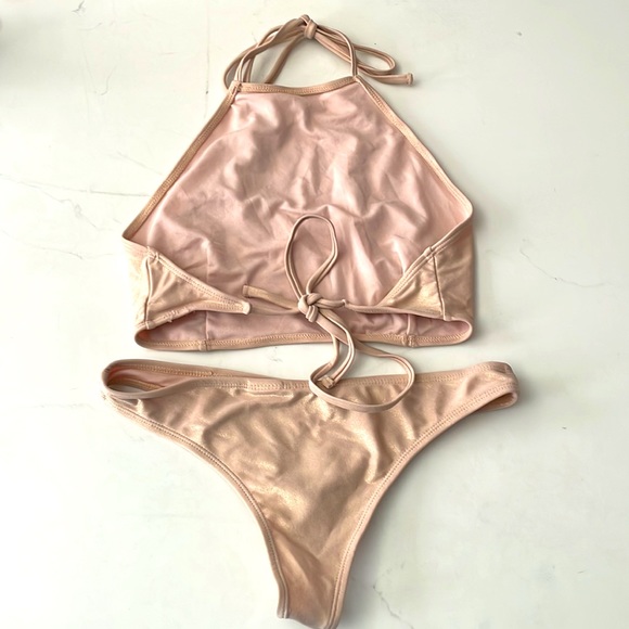 Never Worn Creamy Nude Sparkle Halter Cheeky Bikini - Picture 2 of 2